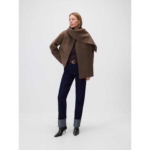 Reserved - Kurtka handmade z wełną - ciemnobrązowy ze sklepu Reserved w kategorii Kurtki damskie - zdjęcie 187296642