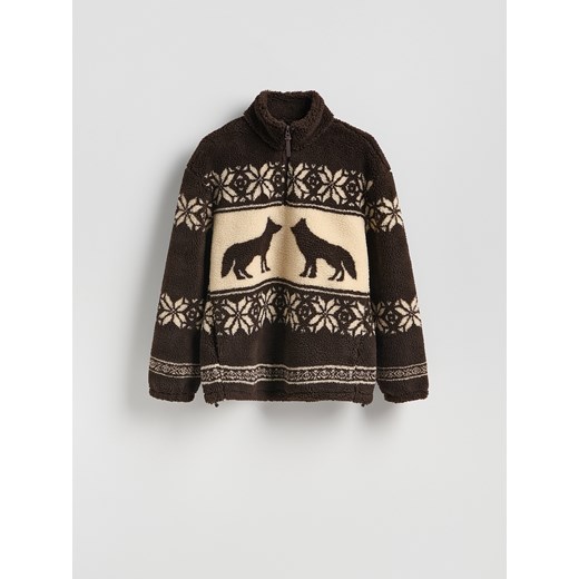 Reserved - Polarowa bluza ze stójką - brązowy ze sklepu Reserved w kategorii Bluzy męskie - zdjęcie 187296734