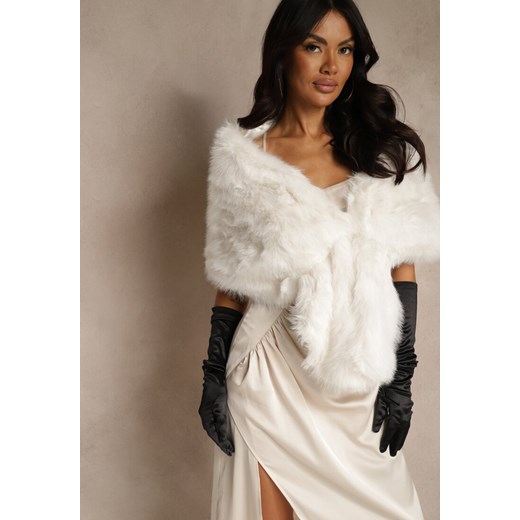 Białe Ponczo w Ozdobne Futerko Inesema - id: LM31119-71-WHITE - marki Renee - 187296920 Białe Ponczo w Ozdobne Futerko Inesema ze sklepu renee.pl w kategorii Poncza - zdjęcie 187296920