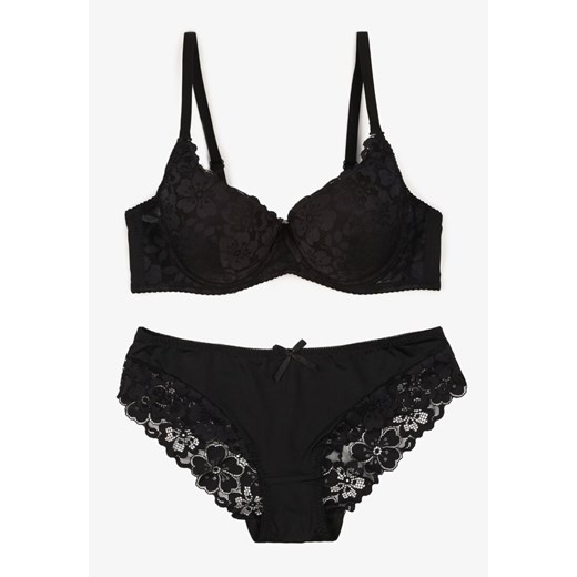Czarny Koronkowy Komplet Majtki Figi i Biustonosz Eziselle ze sklepu renee.pl w kategorii Komplety bielizny damskiej - zdjęcie 187296922