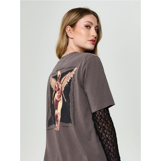 Sinsay - Bawełniana koszulka z krótkim rękawem Nirvana - szary ze sklepu Sinsay w kategorii Bluzki damskie - zdjęcie 187297204
