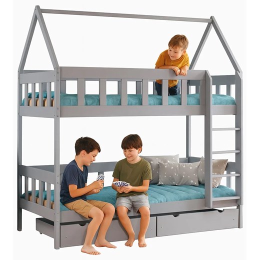 Szare łóżko piętrowe domek dla dzieci 2-osobowe K4-S95 ze sklepu Edinos.pl w kategorii Łóżka dziecięce - zdjęcie 187297254
