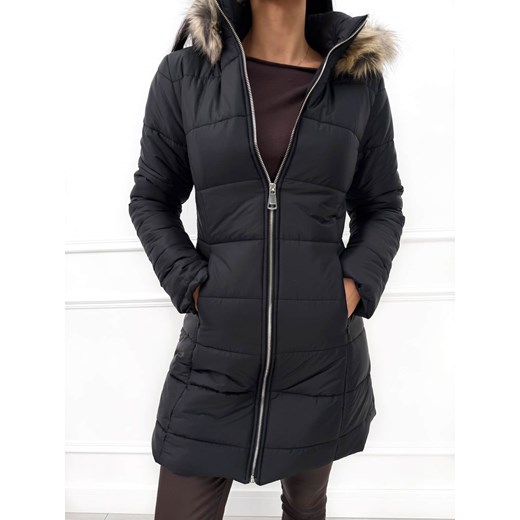 Czarna Zimowa Pikowana Kurtka z Odpinanym Kapturem ze sklepu ModnaKiecka.pl w kategorii Kurtki damskie - zdjęcie 187297683