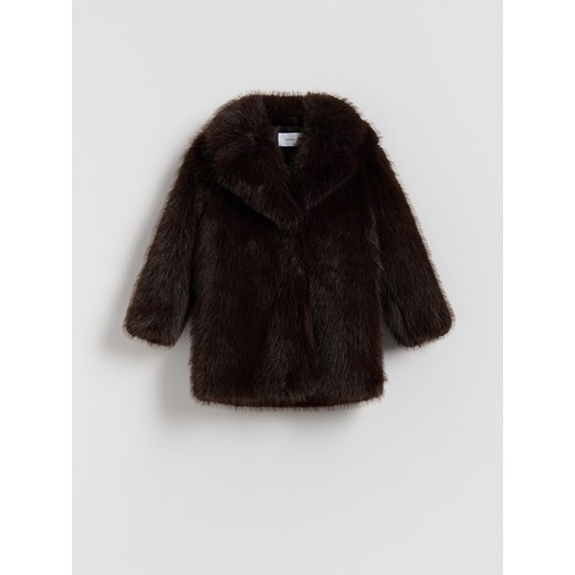 Reserved - Płaszcz ze sztucznego futerka - ciemnobrązowy Reserved 158/164 (12-13 lat) Reserved