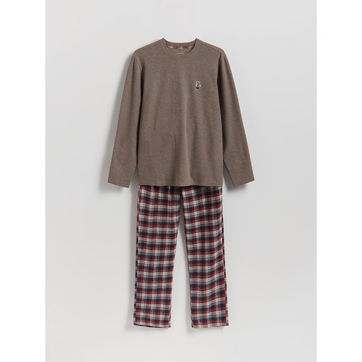 Reserved - Dwuczęściowa piżama z haftem - beżowy ze sklepu Reserved w kategorii Piżamy męskie - zdjęcie 187299543