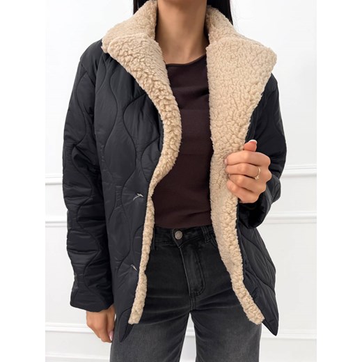 Czarna Pikowana Kurtka z Misiem Modnakiecka.pl 40 ModnaKiecka.pl