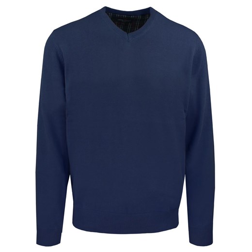 Męski, Bawełniany Sweter w Serek (V-neck) - Adriano Guinari - Granat SWADGaw25NAVYv ze sklepu JegoSzafa.pl w kategorii Swetry męskie - zdjęcie 187301060