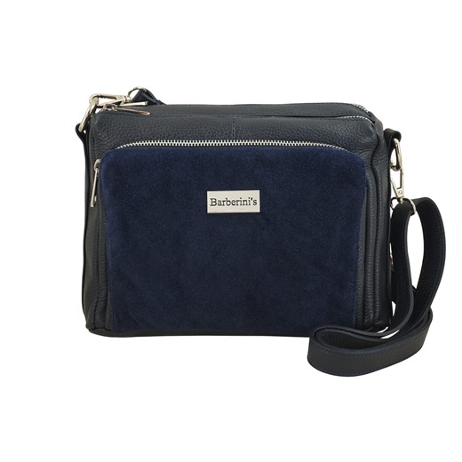 Codzienna torebka ze skóry naturalnej z zamszem - Granatowa - id: 3280 - marki Barberini's - 187301240 Codzienna torebka ze skóry naturalnej z zamszem - Granatowa ze sklepu Barberinis w kategorii Listonoszki - zdjęcie 187301240