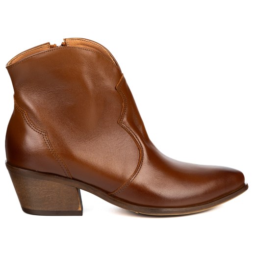 Olivier Monroe – damskie botki skórzane w stylu kowbojek brązowe lico ze sklepu butyolivier w kategorii Botki - zdjęcie 187301774