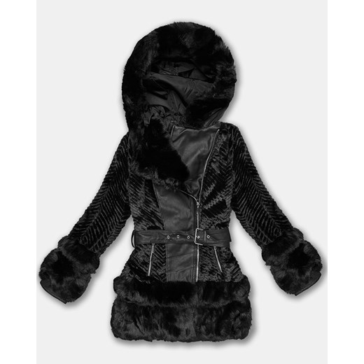 Futrzana kurtka damska z elementami z ekoskóry J Style czarna (11Z8072) ze sklepu goodlookin.pl w kategorii Kurtki damskie - zdjęcie 187303561