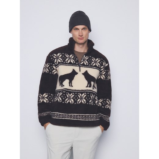 Reserved - Polarowa bluza ze stójką - brązowy ze sklepu Reserved w kategorii Bluzy męskie - zdjęcie 187303741