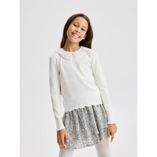 Reserved - Koszulka z aplikacją - złamana biel ze sklepu Reserved w kategorii Bluzki dziewczęce - zdjęcie 187304544