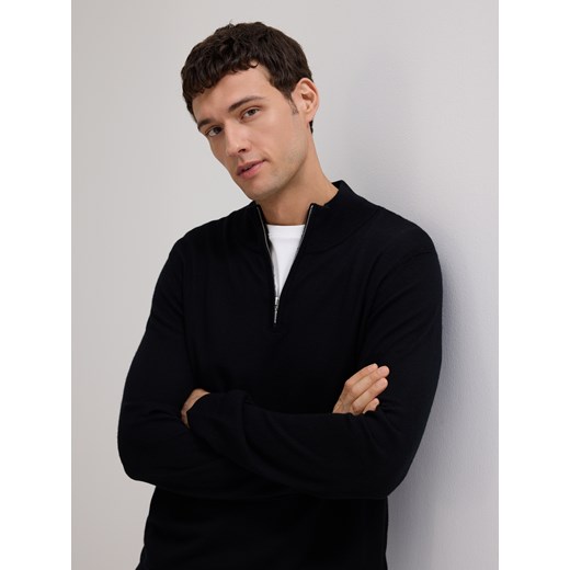 Reserved - Rozpinany sweter z wełny merino - czarny ze sklepu Reserved w kategorii Swetry męskie - zdjęcie 187304580