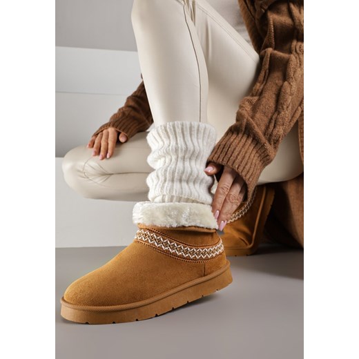 Brązowe Rustykalne Śniegowce z Imitacji Zamszu z Haftem i Futerkiem Zetilda - id: LT412-68-CAMEL - marki Renee - 187305033 Brązowe Rustykalne Śniegowce z Imitacji Zamszu z Haftem i Futerkiem Zetilda ze sklepu renee.pl w kategorii Śniegowce damskie - zdjęcie 187305033