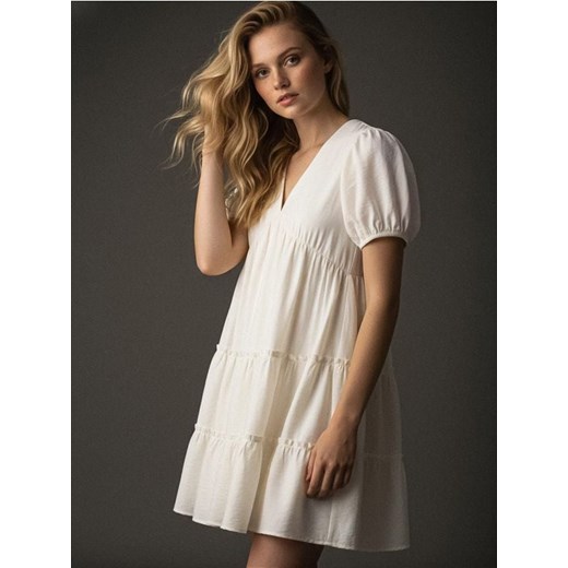 Sinsay - Sukienka mini z wiskozą z domieszką lnu - biały ze sklepu Sinsay w kategorii Sukienki - zdjęcie 187306033
