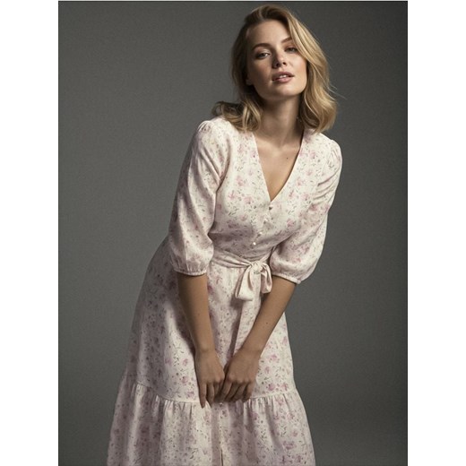 Sinsay - Sukienka midi w kwiaty z wiązaniem - wielobarwny ze sklepu Sinsay w kategorii Sukienki - zdjęcie 187306041