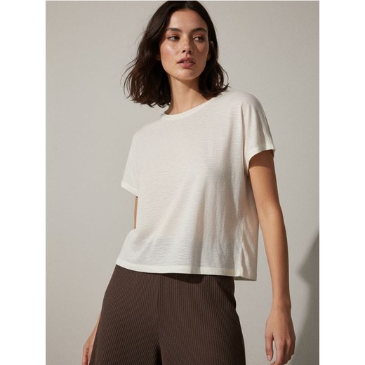 Sinsay - Koszulka basic - kremowy ze sklepu Sinsay w kategorii Bluzki damskie - zdjęcie 187306123