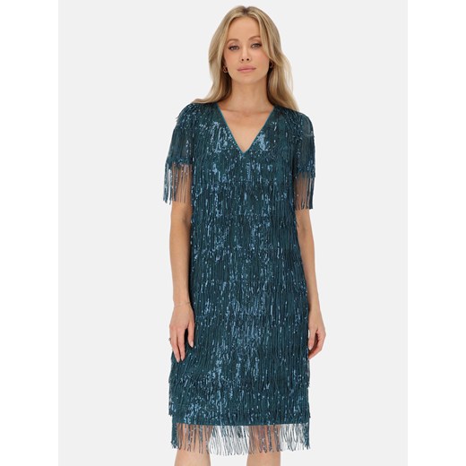 Wieczorowa zielona sukienka z cekinowymi frędzlami L'AF Samba ze sklepu Eye For Fashion w kategorii Sukienki - zdjęcie 187307884