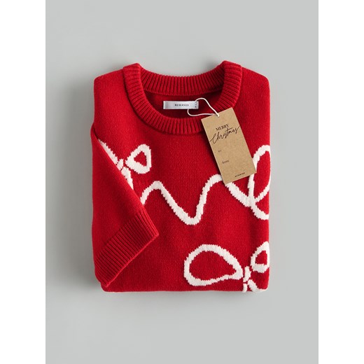 Reserved - Sweter z kokardkami - czerwony Reserved S Reserved
