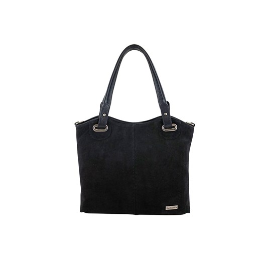 Duża elegancka torebka z naturalnej skóry i zamszu - Czarna ze sklepu butyolivier w kategorii Torby Shopper bag - zdjęcie 187308592