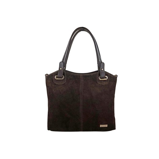 Duża elegancka torebka z naturalnej skóry i zamszu - Brązowa ciemna ze sklepu butyolivier w kategorii Torby Shopper bag - zdjęcie 187308712