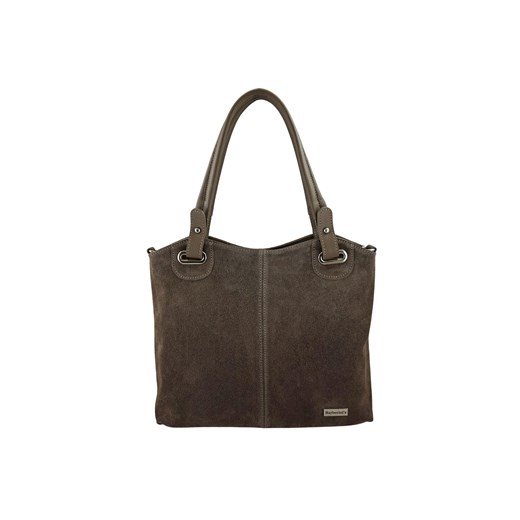 Duża elegancka torebka z naturalnej skóry i zamszu - Beżowa ciemna ze sklepu butyolivier w kategorii Torby Shopper bag - zdjęcie 187308722