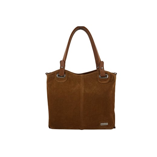 Duża elegancka torebka z naturalnej skóry i zamszu - Brązowa jasna ze sklepu butyolivier w kategorii Torby Shopper bag - zdjęcie 187308771