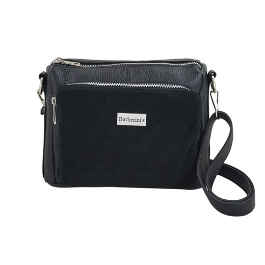Codzienna torebka ze skóry naturalnej z zamszem - Czarna - id: 11805n - marki Barberini's - 187308772 Codzienna torebka ze skóry naturalnej z zamszem - Czarna ze sklepu butyolivier w kategorii Listonoszki - zdjęcie 187308772