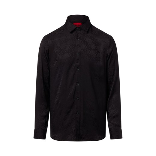 HUGO Koszula męska - Kenno Mężczyźni Slim Fit wiskoza czarny wypukły wzór tkaniny ze sklepu vangraaf w kategorii Koszule męskie - zdjęcie 187311860