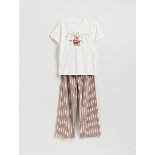Reserved - Dwuczęściowa piżama z nadrukiem - brązowy ze sklepu Reserved w kategorii Piżamy damskie - zdjęcie 187312114