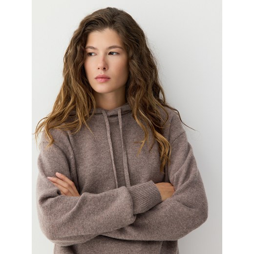 Reserved - Wełniany sweter z kapturem - brązowy ze sklepu Reserved w kategorii Swetry damskie - zdjęcie 187312192