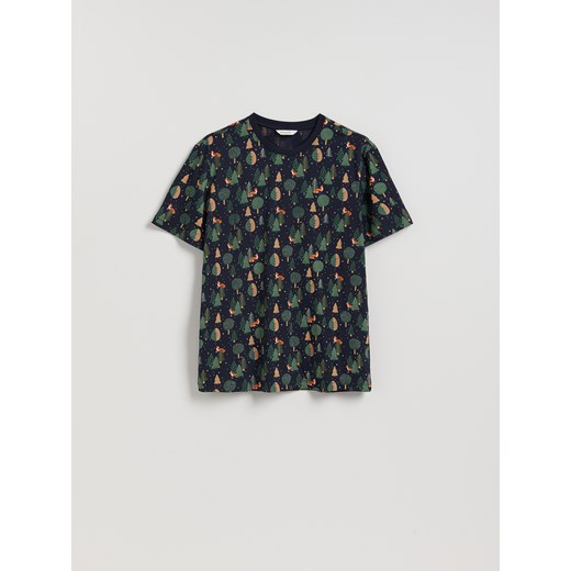 Reserved - T-shirt regular ze świątecznym nadrukiem - granatowy ze sklepu Reserved w kategorii T-shirty męskie - zdjęcie 187312484