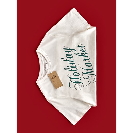 Reserved - T-shirt ze świątecznym motywem - złamana biel ze sklepu Reserved w kategorii Bluzki damskie - zdjęcie 187312611