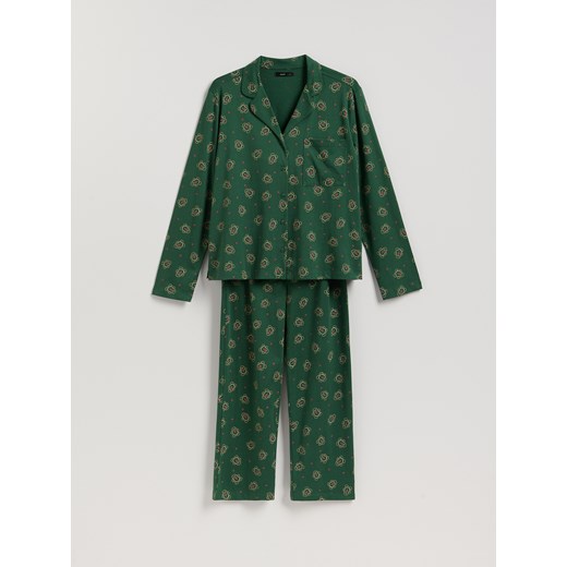 Reserved - Dwuczęściowa piżama ze świątecznym nadrukiem - zielony - id: 957EX-77X - marki Reserved - 187312712 Reserved - Dwuczęściowa piżama ze świątecznym nadrukiem - zielony ze sklepu Reserved w kategorii Piżamy damskie - zdjęcie 187312712