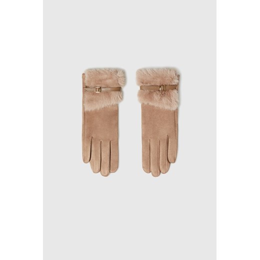 Rękawiczki z futerkiem beżowe - id: 32097 - marki Moodo.pl - 187312781 Rękawiczki z futerkiem beżowe ze sklepu Moodo.pl w kategorii Rękawiczki damskie - zdjęcie 187312781