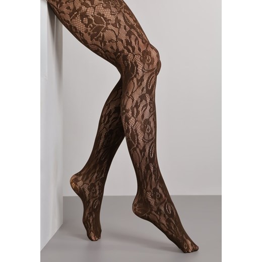 Brązowe Eleganckie Rajstopy z Koronki Hanilira ze sklepu born2be.pl w kategorii Rajstopy - zdjęcie 187314764