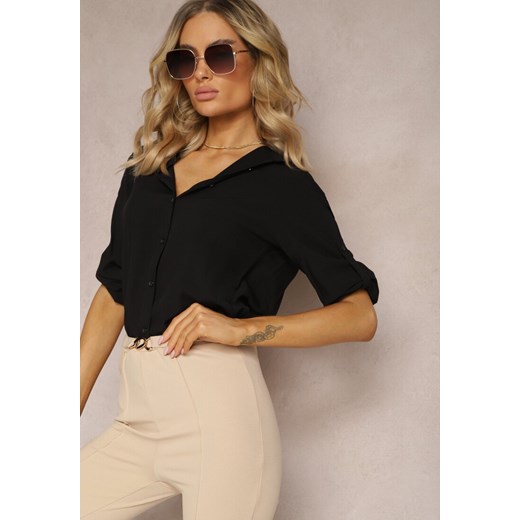 Czarna Koszula z Połączenia Bawełny i Wiskozy Celriva - id: 17020-38-BLACK - marki Renee - 187314904 Czarna Koszula z Połączenia Bawełny i Wiskozy Celriva ze sklepu renee.pl w kategorii Koszule damskie - zdjęcie 187314904