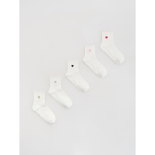 Reserved - Skarpetki z haftem 5 pack - złamana biel ze sklepu Reserved w kategorii Skarpetki damskie - zdjęcie 187314930