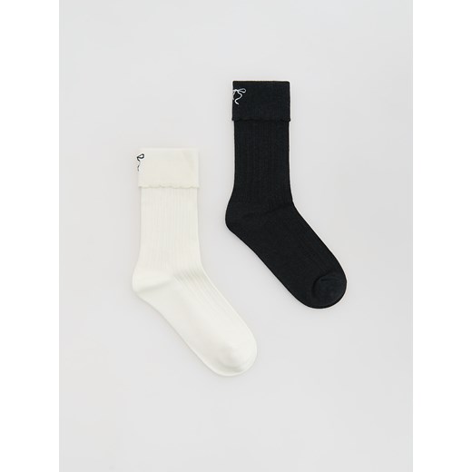 Reserved - Skarpetki z haftem 2 pack - złamana biel ze sklepu Reserved w kategorii Skarpetki damskie - zdjęcie 187314931