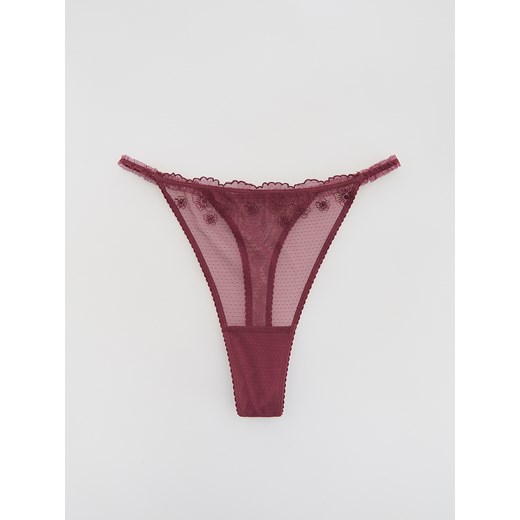 Reserved - Siateczkowe stringi z haftem - fioletowy ze sklepu Reserved w kategorii Majtki damskie - zdjęcie 187315170