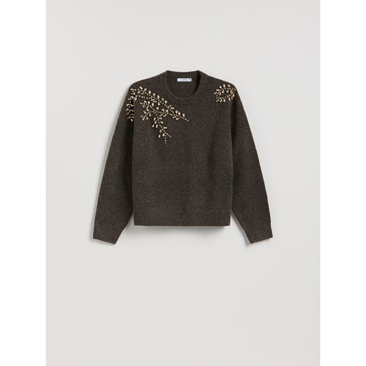 Reserved - Sweter z ozdobnymi aplikacjami - ciemnobrązowy ze sklepu Reserved w kategorii Swetry damskie - zdjęcie 187315294