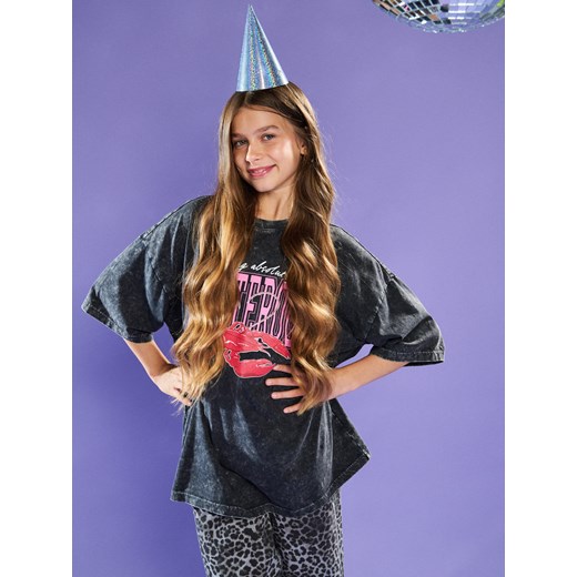 Sinsay - Bawełniana koszulka z efektem sprania - czarny Sinsay 158 (12-13 l) Sinsay