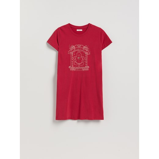 Reserved - Koszula nocna ze świątecznym nadrukiem - czerwony ze sklepu Reserved w kategorii Koszule nocne - zdjęcie 187318364
