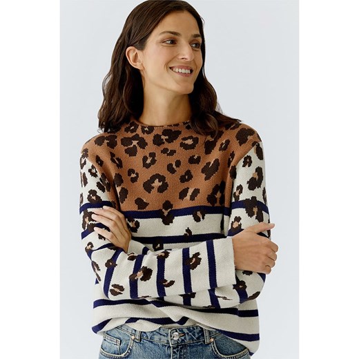 Oui Sweter w kolorze kremowo-granatowo-karmelowym 40 okazyjna cena Limango Polska