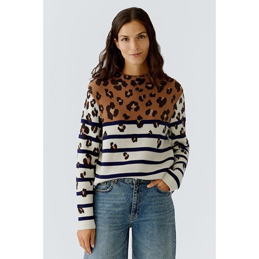 Oui Sweter w kolorze kremowo-granatowo-karmelowym 42 wyprzedaż Limango Polska
