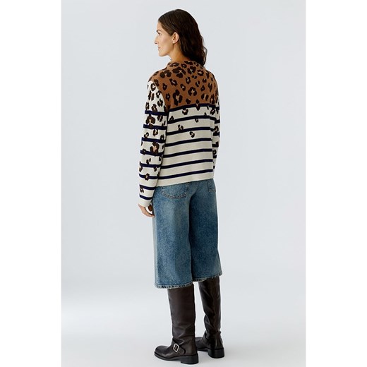 Oui Sweter w kolorze kremowo-granatowo-karmelowym 40 Limango Polska okazja
