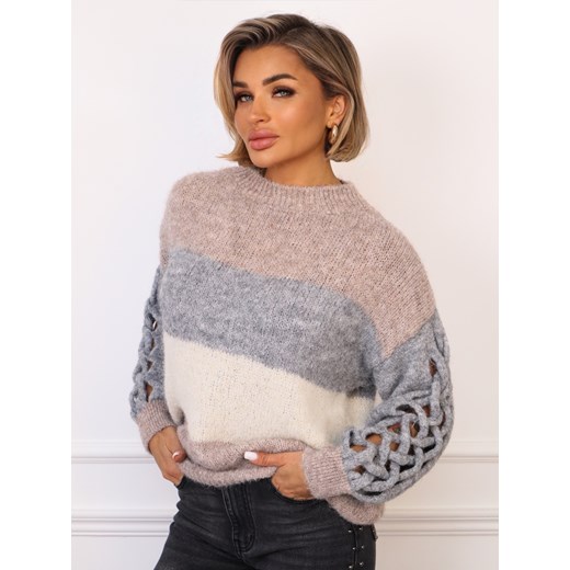 SWETER W PASY Z PLECIONYMI RĘKAWAMI- BRĄZOWY - id: 20578 - marki Olika - 187320803 SWETER W PASY Z PLECIONYMI RĘKAWAMI- BRĄZOWY ze sklepu olika.com.pl w kategorii Swetry damskie - zdjęcie 187320803