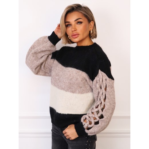 SWETER W PASY Z PLECIONYMI RĘKAWAMI- CZARNY Olika uniwersalny olika.com.pl