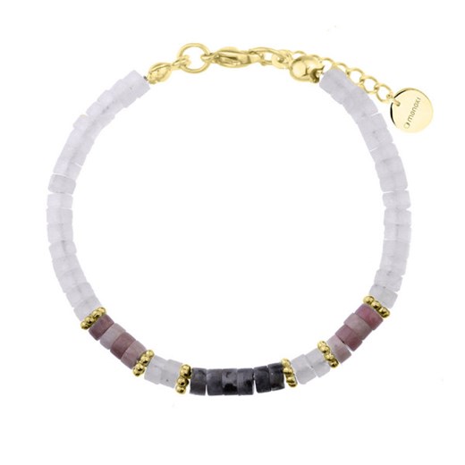 Złota bransoletka damska z kamieniem księżycowym, larvikitem i rodonitem, stal szlachetna ze sklepu manoki.pl w kategorii Bransoletki - zdjęcie 187321260