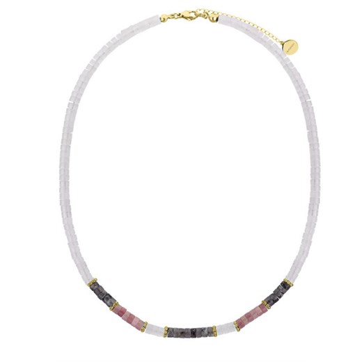 Złoty naszyjnik damski z kamieniem księżycowym, larvikitem i rodonitem, stal szlachetna ze sklepu manoki.pl w kategorii Naszyjniki - zdjęcie 187321261